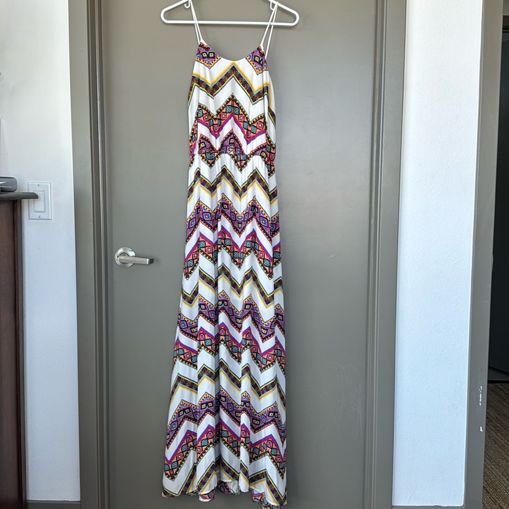 Maxi dress with pink, yellow and orange print